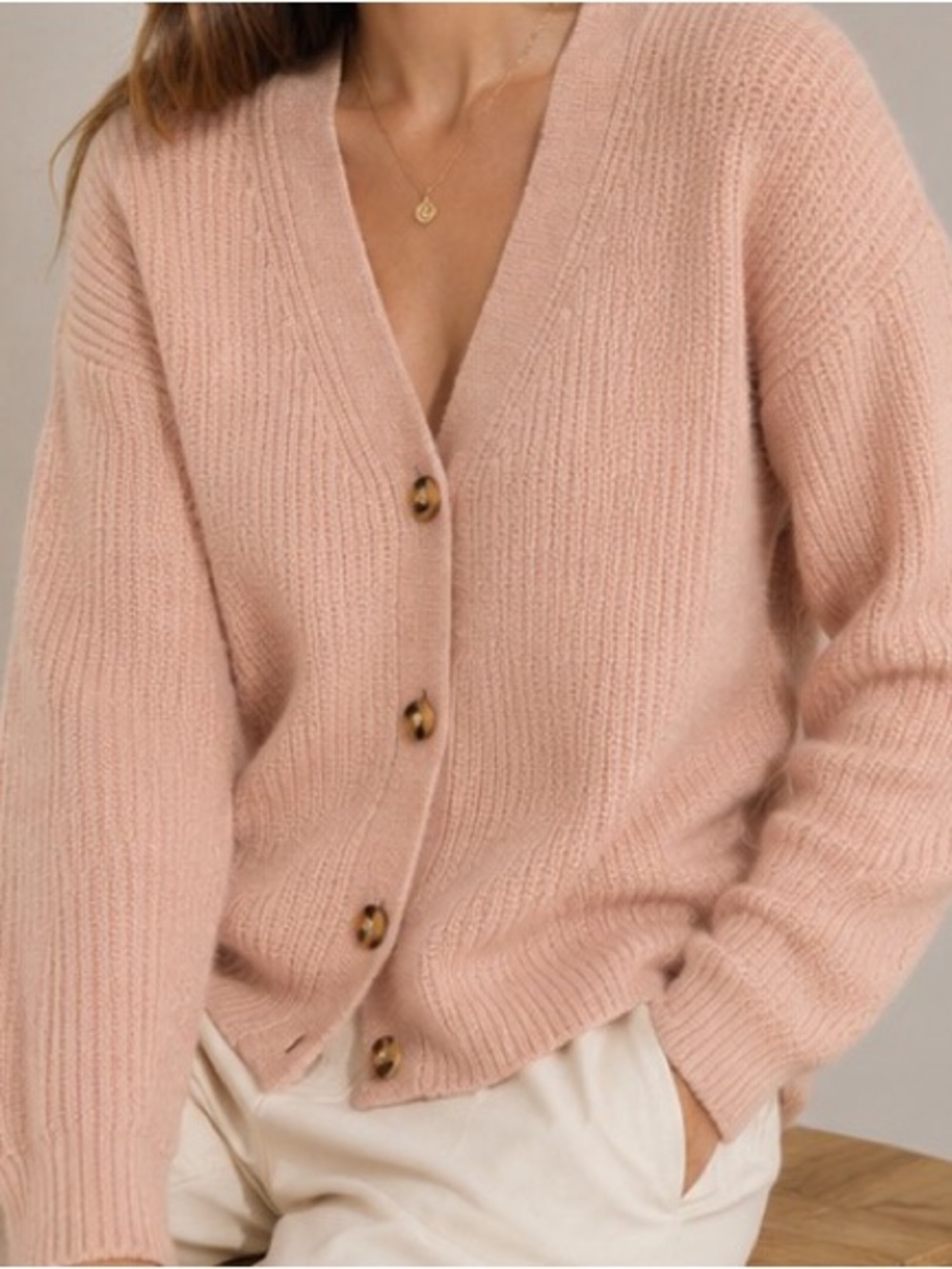 Joie 100% Cashmere Blush Pink Ribbed Cardigan Sweater Size M